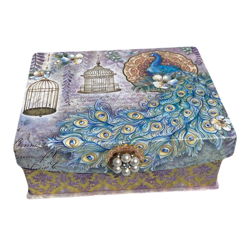 Punch Studio Brooch Flap Trinket Nesting Box Set of 3 Royal Peacocks